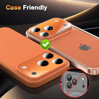 YWXTW [0 Bubbles for iPhone 17 Pro Camera Lens Protector, Full Coverage Tempered Glass Lens Screen Protector for iPhone 17 Pro Accessories, Case Friendly, HD Clear, 3 Pack (Cosmic Orange)