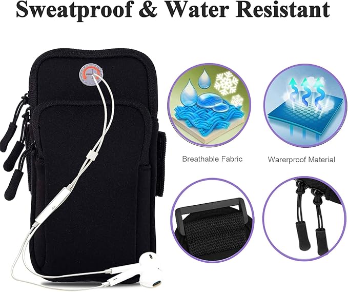 Phone Holder for Running Armband iPhone 17 16 16e 15 14 13 12 11 Pro Max XS XR Plus Mini Galaxy Ultra S26 S25 S24 S23 S22 S21 Note 20 10 Pouch Bag, Arm Band Sleeve Fit Sport Gym Hiking Black