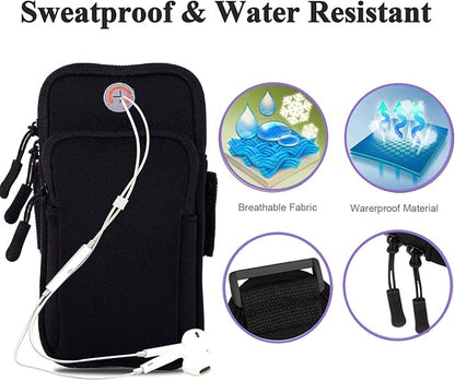 Phone Holder for Running Armband iPhone 17 16 16e 15 14 13 12 11 Pro Max XS XR Plus Mini Galaxy Ultra S26 S25 S24 S23 S22 S21 Note 20 10 Pouch Bag, Arm Band Sleeve Fit Sport Gym Hiking Black