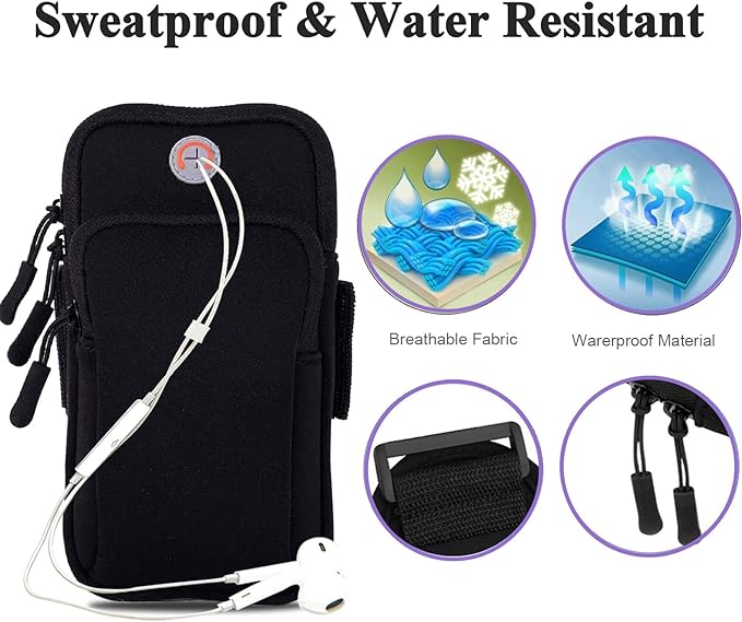 2Pack Phone Armband for Running,Cell Phone Holder Arm Band for iPhone 17 16 16e 15 14 13 12 11 Pro Max Xs Max Xr X 8 7 Plus Mini/Galaxy S26 S25 S24 Note,Waterproof iPhone Armband,Black Sleeve