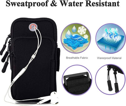 2Pack Phone Armband for Running,Cell Phone Holder Arm Band for iPhone 17 16 16e 15 14 13 12 11 Pro Max Xs Max Xr X 8 7 Plus Mini/Galaxy S26 S25 S24 Note,Waterproof iPhone Armband,Black Sleeve