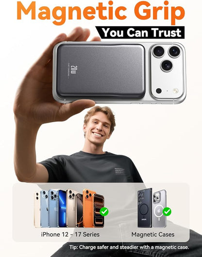 Magnetic Portable Charger, 10000mAh for Magsafe Battery Pack, 20W Fast Charging Power Bank, Travel Essential of Wireless Charger Compatible with iPhone 17/16/15/14/13 Pro/Max/Air/Plus-SpaceGray