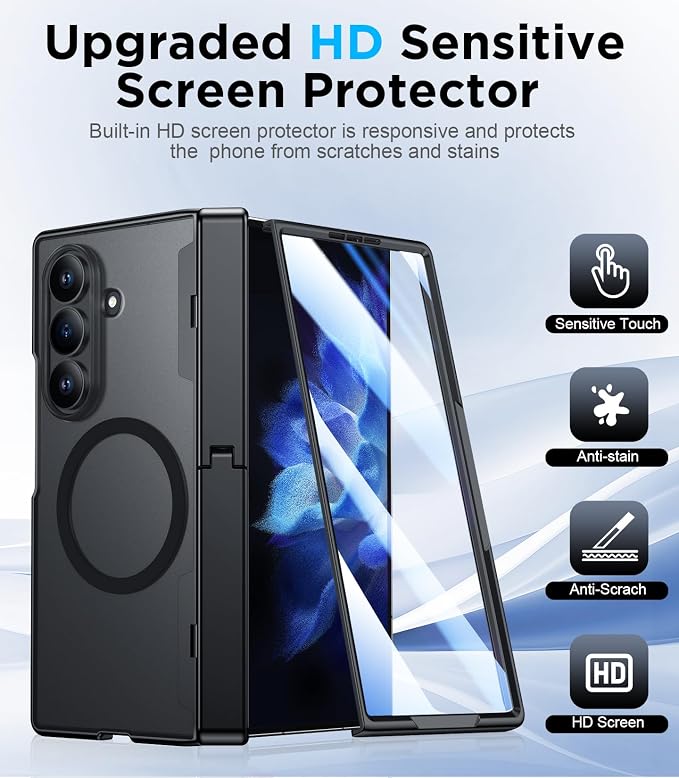 for Samsung Galaxy Z Fold 8 Ultra Case,[Compatible with MagSafe][Built-in HD Screen Protector & Kickstand][Hinge Protection] Translucent Matte Shockproof Phone Case for Z Fold 8 Ultra,Black