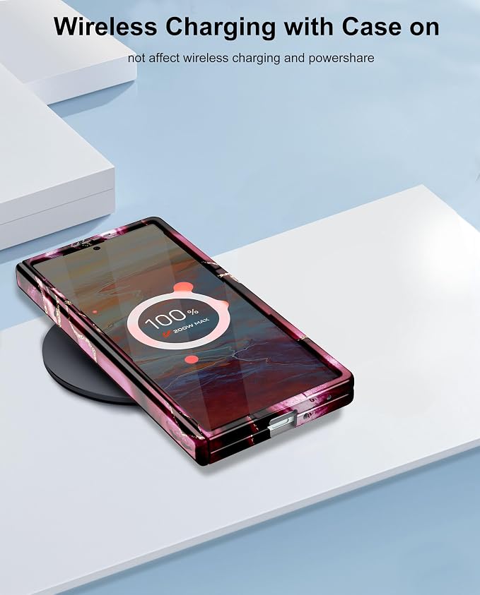 Btscase for Samsung Galaxy Z Fold 7 Case,Built in Front Screen Protector,Gold Glitter Marble Pattern Hard PC Slim Shockproof Full Body Drop Protective Case for Galaxy Z Fold 7 5G, Wine Red