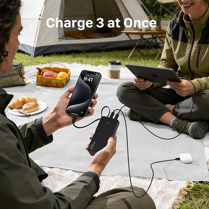 JUOVI 25W Portable Charger 10000mah Power Bank Built-in USB-C Cable | Battery Pack with LED Display, Portable Phone Charger for iPhone 17 16 15 14 Samsung S24 S23 iPad Tablets