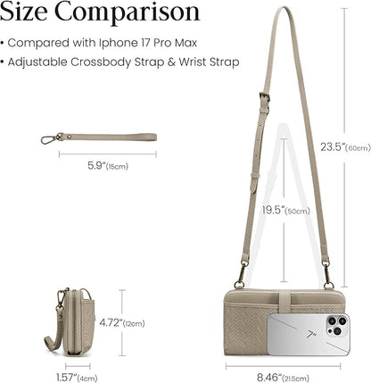 befen Leather Wristlet Wallet for Women Cell Phone Purse with Built in Wallet Vintage Leather Crossdody Bag Clutch Purse