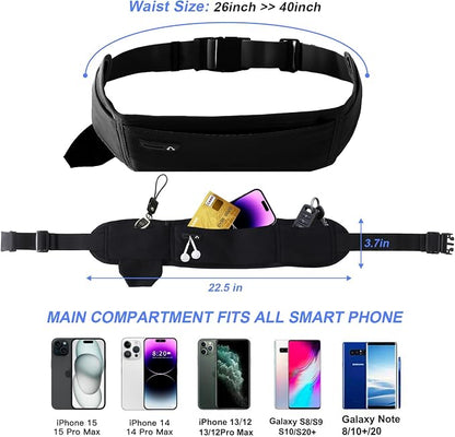 Running Hydration Belt with Water Bottle Holder, Phone Storage, Black