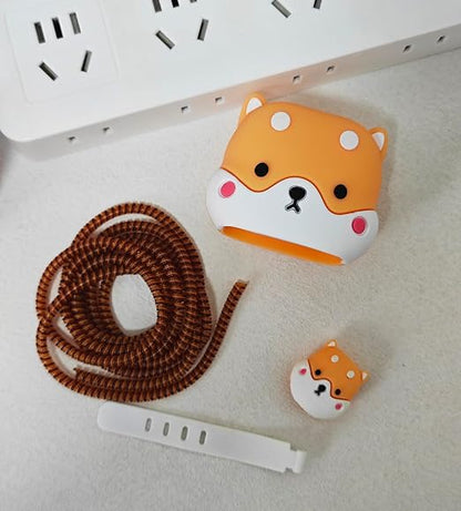 Compatible with iPhone 18W/20W USB-C Charger Protector Cover, 3D Cute Cartoon Charger Case for Apple iPhone 20W USB-C Power Adapter and Lightning Cable Protective Wire Saver (Cute Shiba Inu)