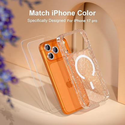 Choiche Magnetic for iPhone 17 Pro Case Compatible with MagSafe, Women Cute Glitter Sparkly Phone Case with Diamond Camera Lens Protectors, Military-Grade Drop Protection 6.3" (Clear)