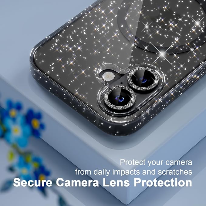 Choiche Magnetic for iPhone 17 Case Compatible with MagSafe, Women Cute Glitter Sparkly Phone Case with Diamond Camera Lens Protectors, Military-Grade Drop Protection 6.3" (Black)