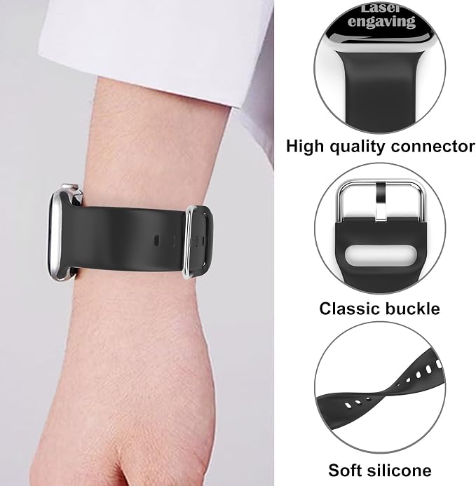 Faith with Cross Watch Band Compatible with Apple Watch Laser Engraved Band Silicone 38mm 40mm 41mm 42mm 44mm 45mm 46mm 49mm Strap Jesus Psalm Christian God Blessed (Black, 42/44/45/46/49mm S/M)