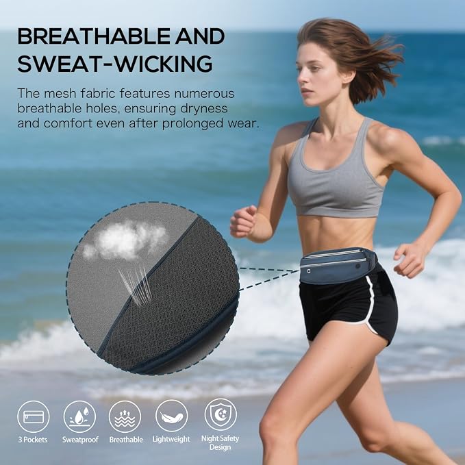 Running belt for Women &Men,Adjustable Exercise Waist Pack Reflective Running Belt for Sports Workout Cycling Hiking, Casual Hands-Free Wallets Phone Bag Fits All Phones(steelblue)