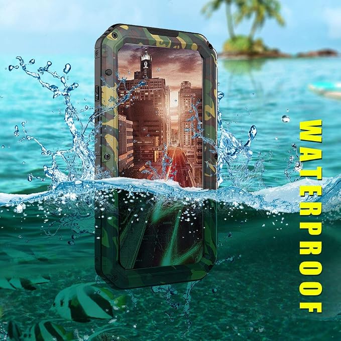 Mitywah Waterproof Case for iPhone XR, Heavy Duty Shockproof Case with Built-in Screen Protector, Full Body Underwater Protective Metal Case 6.1 inch, Camouflage