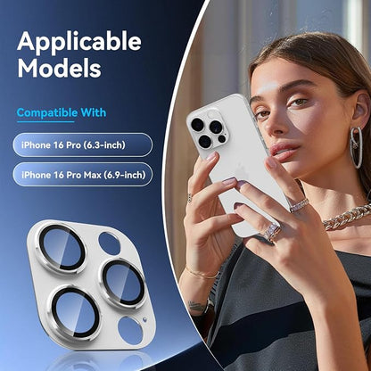 CloudValley for iPhone 16 Pro/iPhone 16 Pro Max Camera Lens Protector, [AR+AF 99% Transmittance] [Full Coverage] Ultra-HD Tempered Glass Cover, Metal Lens Screen Protective,White Titanium