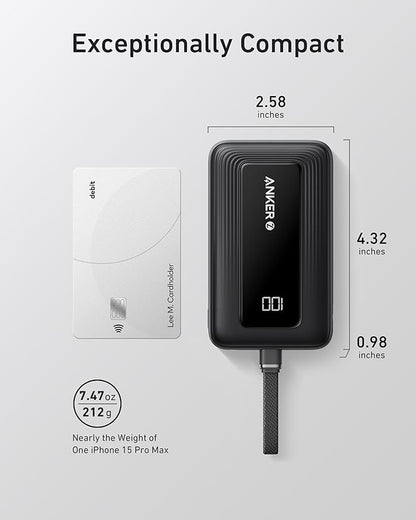 Anker Zolo Power Bank (2025 Upgraded Version), 20,000mAh 30W High-Speed Portable Charger with Built-in USB-C Cable, Battery Pack for iPhone 17/16 / 15 Series, Galaxy, and More