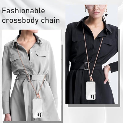MOUTAKEY Metal Cell Phone chain Crossbody Phone lanyard with 2 Tether Tabs Detachable iPhone Chain Crossbody Strap,Non-rusting,Solid,iPhone Lanyard for Women Girls Travel Shopping Party Camping