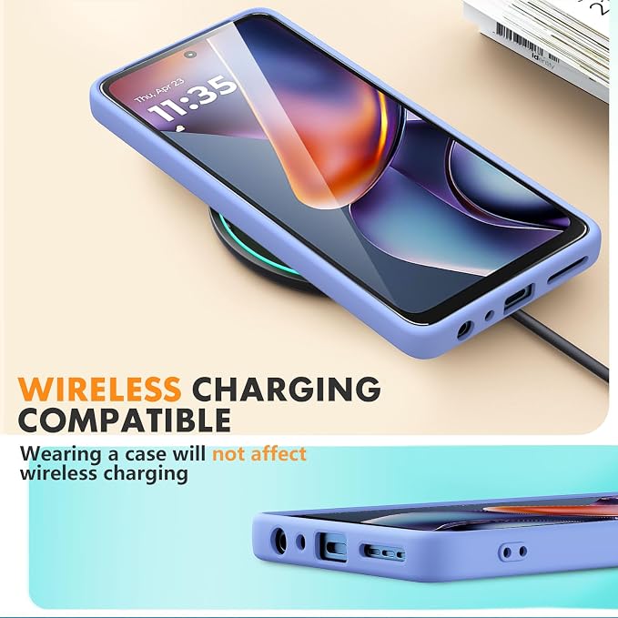for Motorola Moto G 2025 Case, 2 Pack Tempered Glass Screen Protectors, Soft TPU Liquid Silicone Shockproof Gel Case-Purple