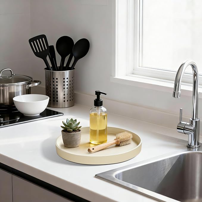 2 Pack 9" Bathroom and Vanity Tray, ABS Bathroom Counter Organizer, Coffee Table Decor for Perfume, Candles, Keys &More. Kitchen Countertop Organizer, Decorative Tray Soap Holder, Yellow