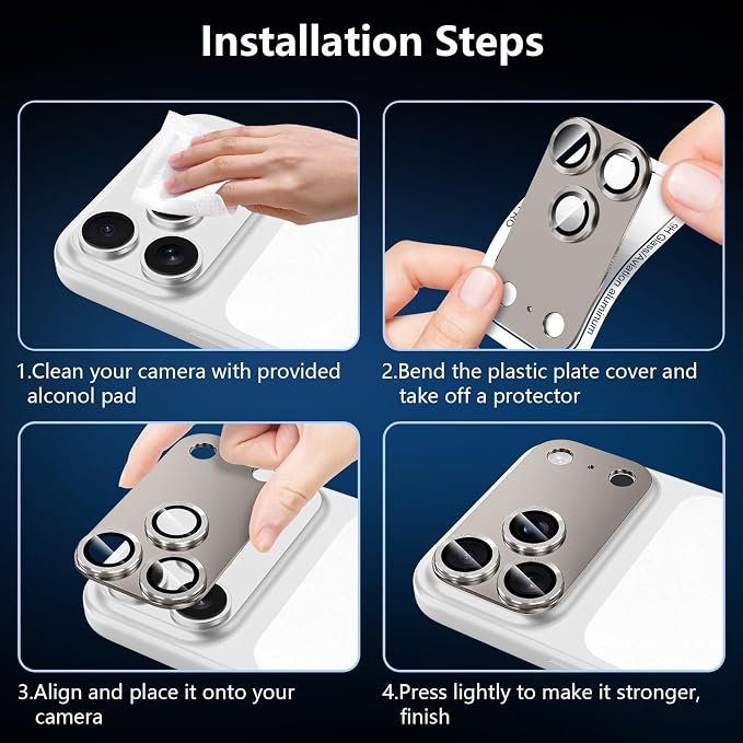 for iPhone 17 Pro Camera Lens Protector, [Military Grade Shatterproof] [Strong Adsorption] [Case Friendly] Full Coverage Metal Aluminum Alloy 9H Tempered Glass Camera Screen Cover, Gray