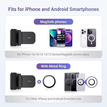 KIWIFOTOS Magnetic Phone Camera Grip for iPhone 17 Magsafe Handle with Bluetooth Remote & Tripod Mount Adapter for iPhone 16 15 Pro Max Samsung Smartphone Vlog Video Shooting