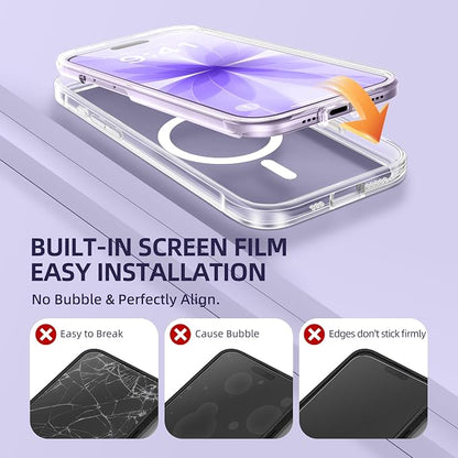 BERFY for iPhone 17 Case, Compatible with MagSafe, Built-in Glass Screen Protector, Camera Protection, Shockproof Full Body Phone case 6.3", Clear
