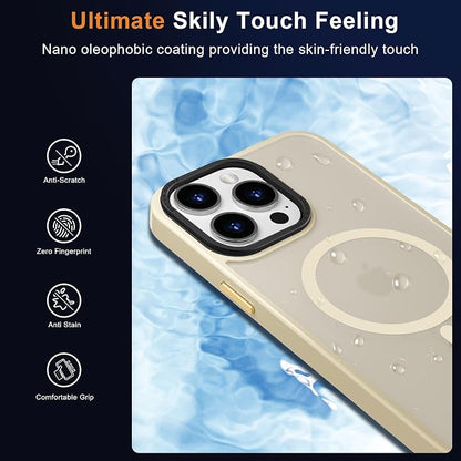 MOCCA Strong Magnetic for iPhone 15 Pro Max Case, [Compatible with Magsafe][13FT Military Drop Protection] Slim Translucent Matte Shockproof Case for iPhone 15 Pro Max 6.7'', Light Gold
