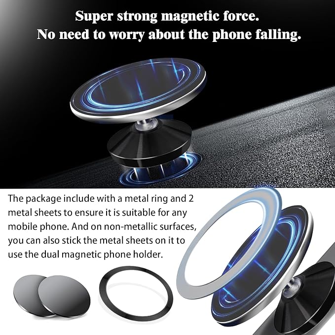 Double Sided Magnetic Phone Holder, 360° Adjustable for Gym and Golf Carts, Strong Magnet, Shoot Hands-Free Videos During Exercise, Compatible with MagSafe Cases & iPhone 17/16/15/14/13 Pro Max Plus