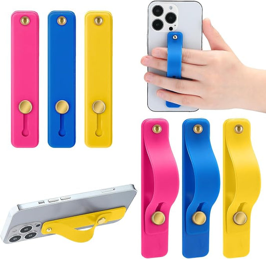 Weewooday 6 Pieces Phone Grip Holder Cell Phone Grip Strap Telescopic Finger Strap Stand Universal Finger Kickstand for Most Smartphones(Blue, Rose Pink, Yellow)