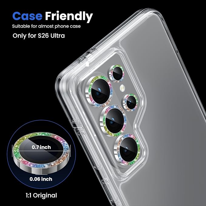WSKEN for Samsung Galaxy S26 Ultra Camera Lens Protector - Ultra Thin Case Friendly, 9H Shatterproof Tempered Glass with Anti Scratch Metal Circle Camera Screen Protector Cover Accessories, G Colorful