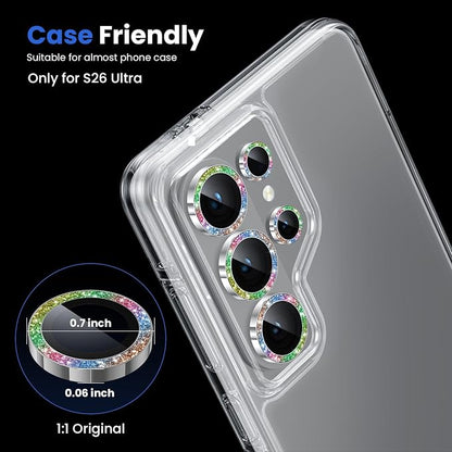 WSKEN for Samsung Galaxy S26 Ultra Camera Lens Protector - Ultra Thin Case Friendly, 9H Shatterproof Tempered Glass with Anti Scratch Metal Circle Camera Screen Protector Cover Accessories, G Colorful
