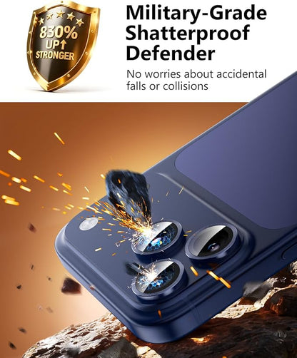 EZ-GLAZ-Camera Lens Protector for iPhone 17/16/15/14 Pro & Pro Max Series, with Aerospace-Grade Aluminum Alloy Ring, 1:1 Invisible Fit & Ultra-Clear, Military-Grade 9H+ Glass, Deep Blue