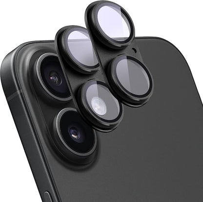 2 Pack Camera Lens Protector for iPhone 16/16 Plus,Metal AR Tempered Glass Rear Camera Screen Cover,Anti-Scratch,Strong Adsorption,Case Friendly, Easy to Install-Black