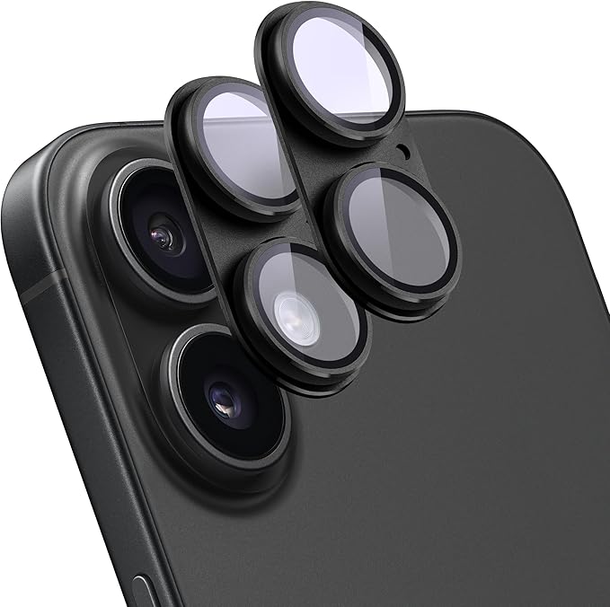 2 Pack Camera Lens Protector for iPhone 16/16 Plus,[Not Easy to Breakn ] AR Tempered Glass Strong Adsorption Metal Camera Cover Screen-Black