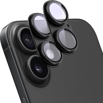 2 Pack Camera Lens Protector for iPhone 16/16 Plus,[Not Easy to Breakn ] AR Tempered Glass Strong Adsorption Metal Camera Cover Screen-Black