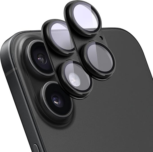 2 Pack Camera Lens Protector for iPhone 16/16 Plus,[Not Easy to Breakn ] AR Tempered Glass Strong Adsorption Metal Camera Cover Screen-Black