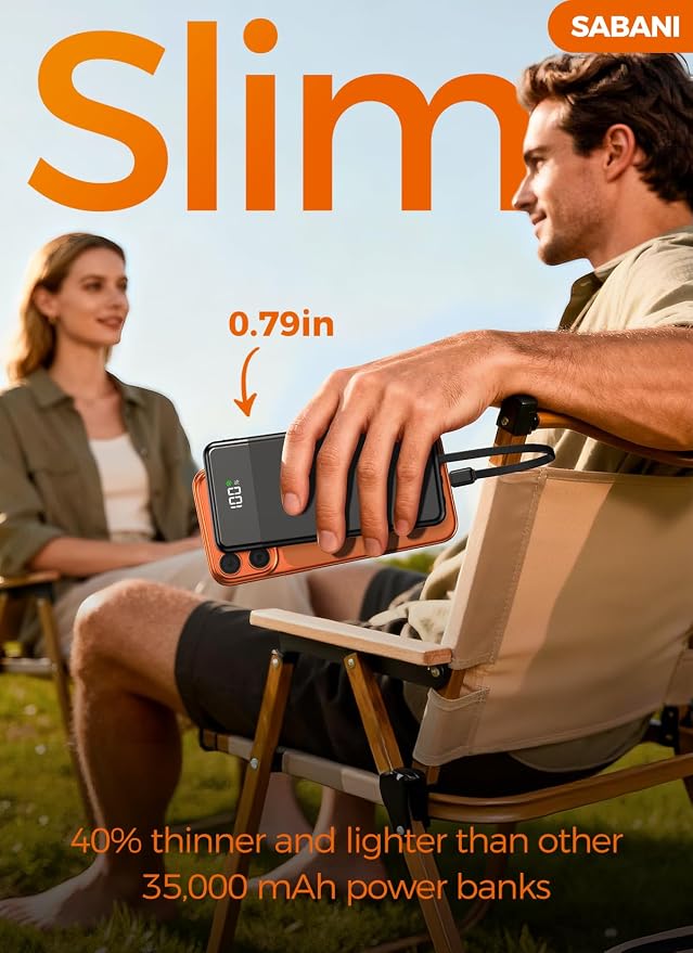 Portable Charger 35000mAh Power Bank - Powerbank with 4 Built in Cables, 22.5W Fast Charging Travel Camping Essential Battery Pack Compatible with iPhone 17 16 15 14 13 Samsung Google, 1 Pack