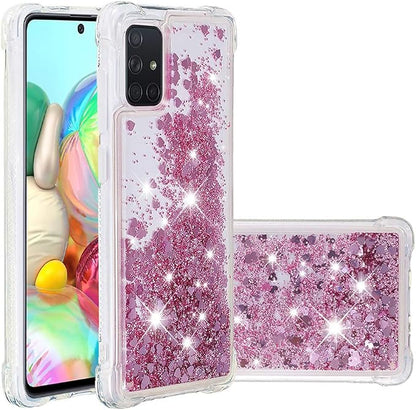 Bumper Case für Galaxy A71 Bling Rose Gold, Women Girls Liquid Protective Cover TPU Silicone Bumper Phone Case Glitter Floating Quicksand Shell Shockproof Scratch Compatible with Samsung Galaxy A71