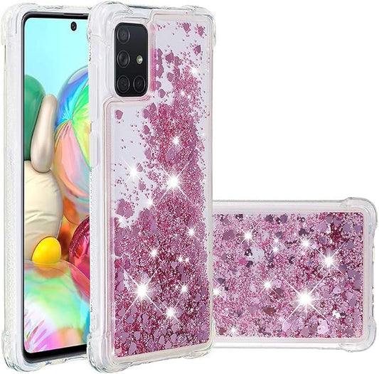 Bumper Case für Galaxy A71 Bling Rose Gold, Women Girls Liquid Protective Cover TPU Silicone Bumper Phone Case Glitter Floating Quicksand Shell Shockproof Scratch Compatible with Samsung Galaxy A71