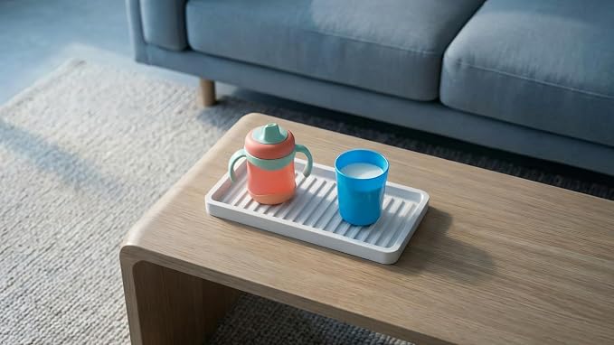 Happitasa Silicone Kitchen Sink Organizer Tray, Sponge Holder and Countertop Protector | Bathroom and Kitchen Soap Dish and Dispenser Tray (Light Grey, 9"x3.5", 5.6 Ounces)