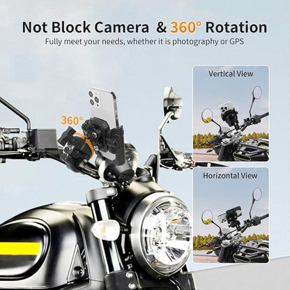 Motorcycle Ebike Phone Mount with Vibration Dampener,360°Adjustable Dual Ball Head & Anti-Shock Handlebar Holder for Bicycle Scooter ATV Fit For (5.4-7.2")iPhone 16/15/14/13 Pro Max ,Pipe Clamp, 75023