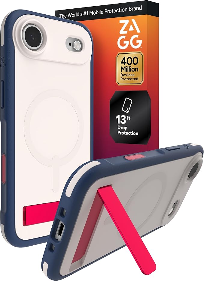 ZAGG Sedona Snap Case with Kickstand for iPhone Air - Red Light & Blue, Drop Protection (13ft/4m), Multi-Layer Protection, with Camera Button, MagSafe Phone Case with Impact-Absorbing Bumpers