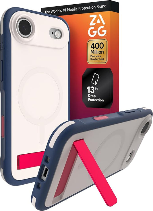ZAGG Sedona Snap Case with Kickstand for iPhone Air - Red Light & Blue, Drop Protection (13ft/4m), Multi-Layer Protection, with Camera Button, MagSafe Phone Case with Impact-Absorbing Bumpers