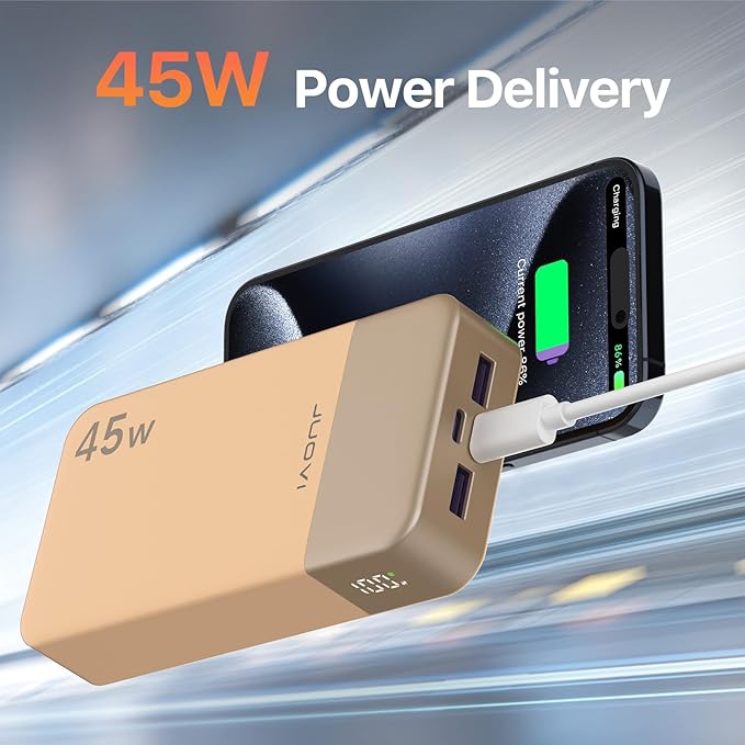 J2621 Power Bank Portable Charger 20000mAh 45W, PD3.0 QC 4.0 Fast Charging Battery Pack with LED Display,2 USB-C,2 USB-A for iPhone 15 16, MacBook