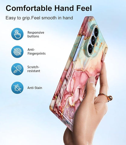 Btscase for Samsung Galaxy Z Fold 8 Ultra Case,Built in Front Screen Protector,[Compatible with MagSafe] Marble Hard PC Slim Shockproof Full Body Drop Protective Case for Z Fold 8 Ultra, Rose Gold