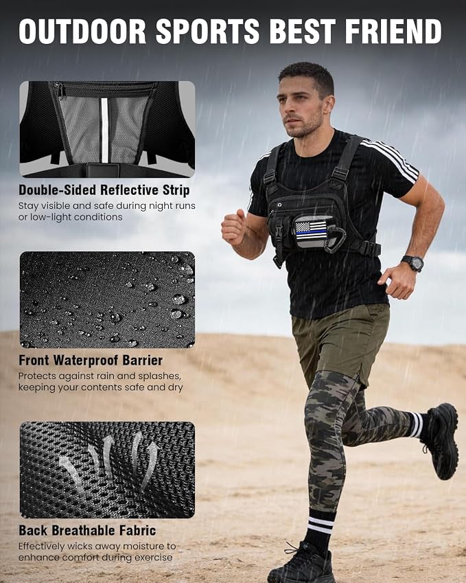 Chest Pack for Men Women - Tactical Vest for Outdoor, Adjustable Sport Chest Bag with Phone Holder & Extra Storage for Running, Cycling, EDC, Lightweight Running Backpack for Workouts