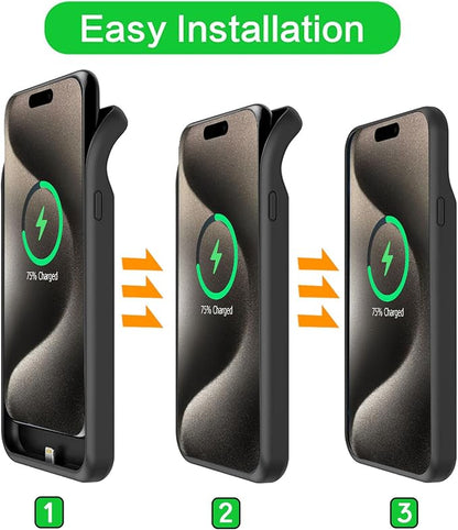 Battery Case for iPhone 15 Pro Max, Upgraded 12000mAh Battery Pack Rechargeable Charger Case with Wireless Charging Compatible for iPhone 15 Pro Max (6.7 inch) External Battery Charging Cover (Black)