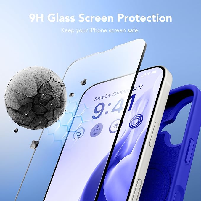 GONEZ Magnetic for iPhone 17 Case, Compatible with MagSafe, [Screen Protector + Camera Lens Protector], Liquid Silicone Anti-Scratch Shockproof Protective Phone Case 6.3 inch, Cobalt Blue