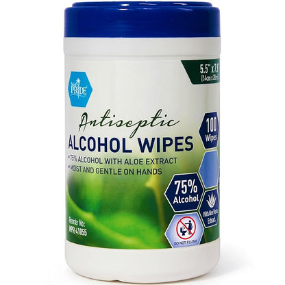 MED PRIDE Alcohol Based Disinfectant Wipes, 100 Pack, with Aloe Vera, Wipes with Alcohol for Cleaning, 5.5in X 7.8in