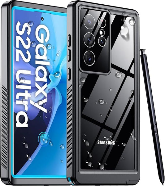 Temdan Designed for Samsung Galaxy S22 Ultra Case,Waterproof Built-in Lens & Screen Protector [Full Body Shockproof][Military Drop Proof][IP68 Underwater] Phone Case for S22 Ultra 5G-Blue (2022)