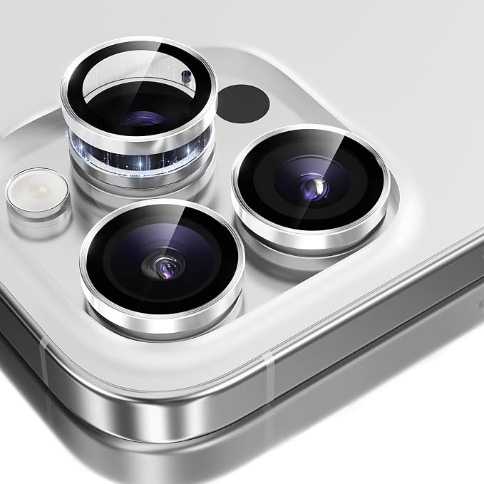 GolbinBox Camera Lens Protector for iPhone 17 Pro Max/17 Pro/16 Pro Max/16 Pro, 1:1 Invisible Fit, 9H Tempered Glass Ultra HD Metal Individual Camera Cover, Case Friendly, Silver
